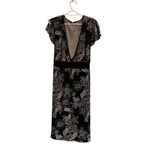 Hourglass Black Floral Dress Deep V-Neck Sz 18/20 Y2K Dramatic Waist Detail